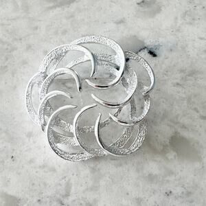 Sarah Coventry Tailored Swirl Brooch Silver Textured 1967 Vintage